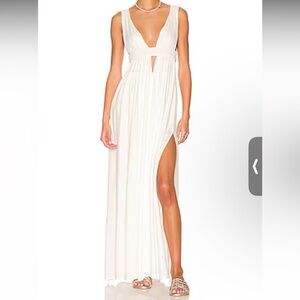 Indah Cream Plunge Maxi Dress with Side Slit